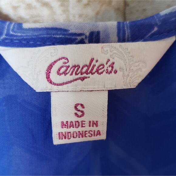 Y2K Oversized Sheer Tank Top Blouse Chevron Stripe Flowy Blue V-Neck Hi Low S - Picture 9 of 11